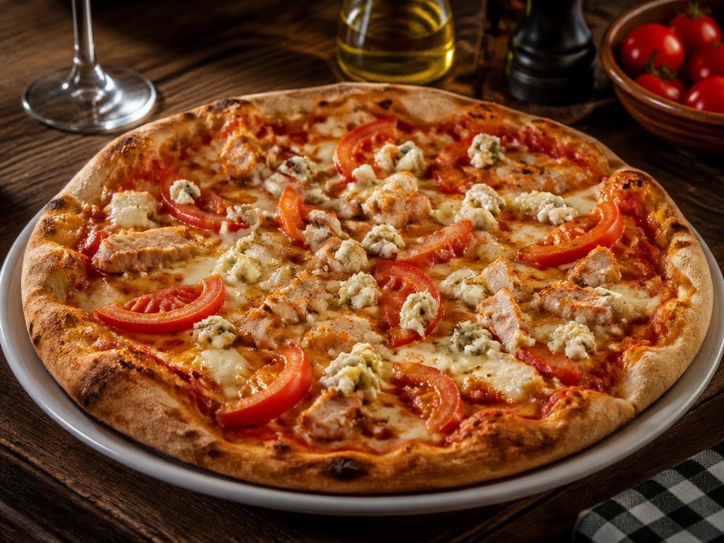 Alla Pollo – Tomaattikastike, mozzarella, kana, tomaatti, fetajuusto, aurajuusto.