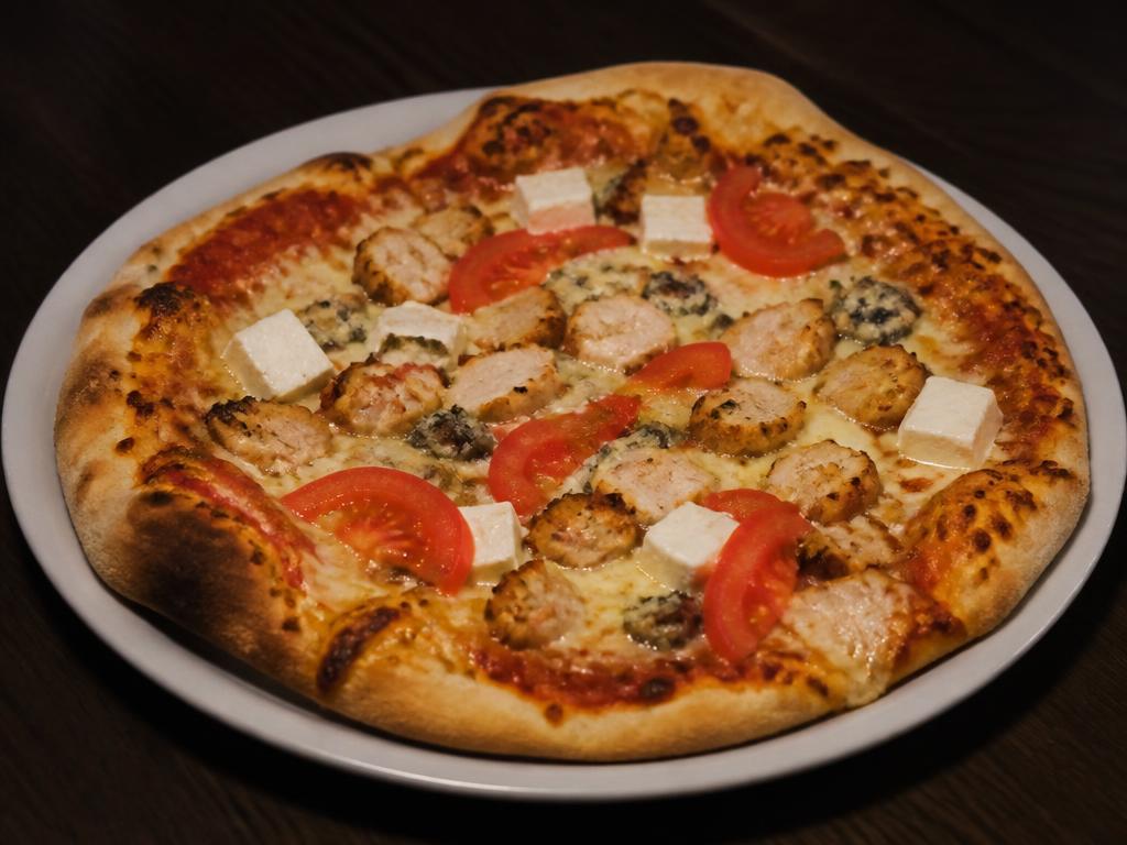 Alla Pollo – Tomaattikastike, mozzarella, kana, tomaatti, fetajuusto, aurajuusto.