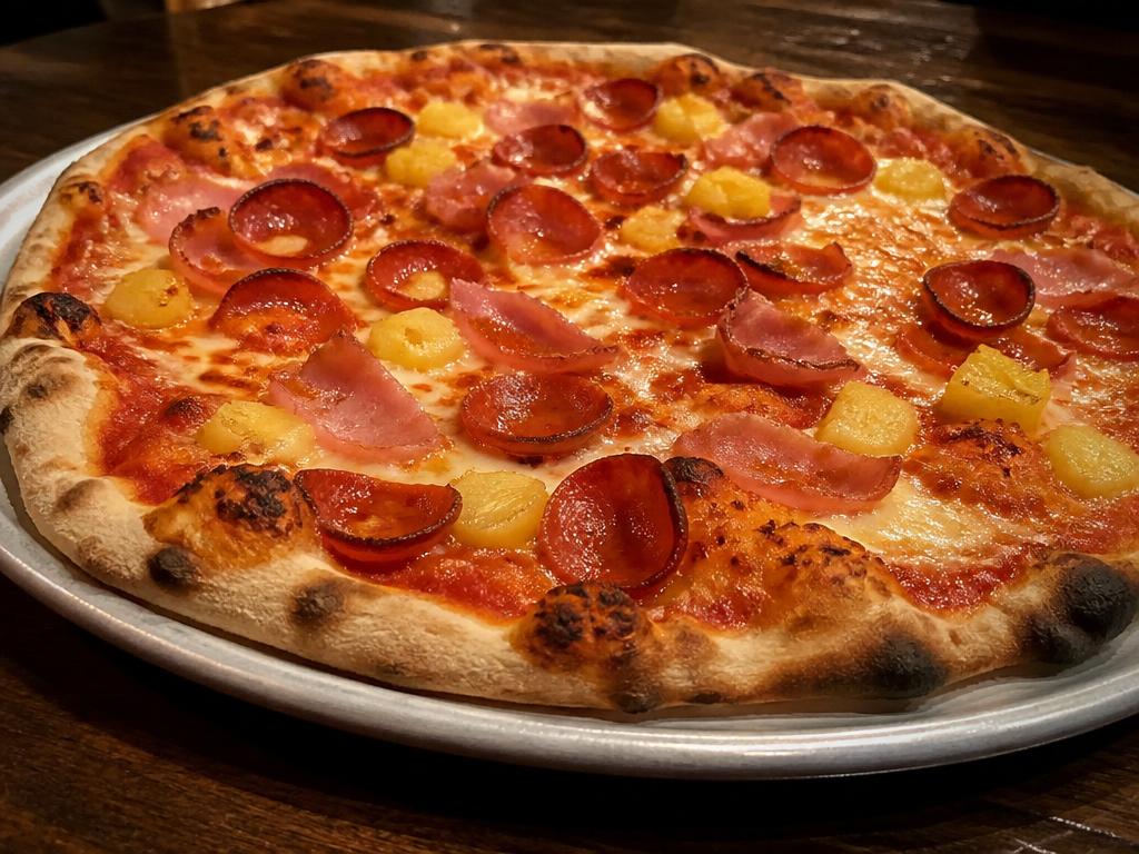 Diavola – Tomaattikastike, mozzarella, pepperoni, kinkku, ananas.