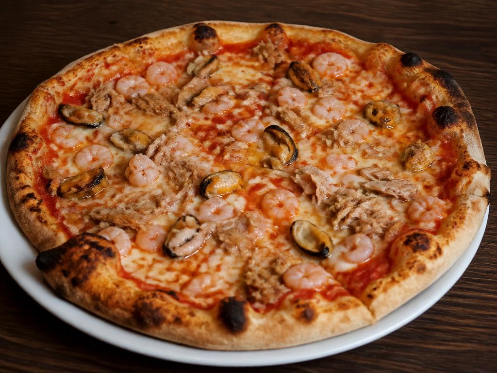 Frutti di Mare – Tomaattikastike, mozzarella, tonnikala, katkarapu, simpukat.