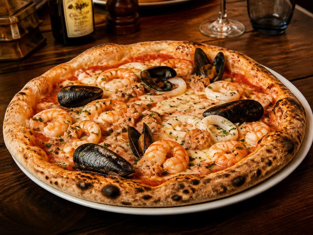 Frutti di Mare – Tomaattikastike, mozzarella, tonnikala, katkarapu, simpukat.
