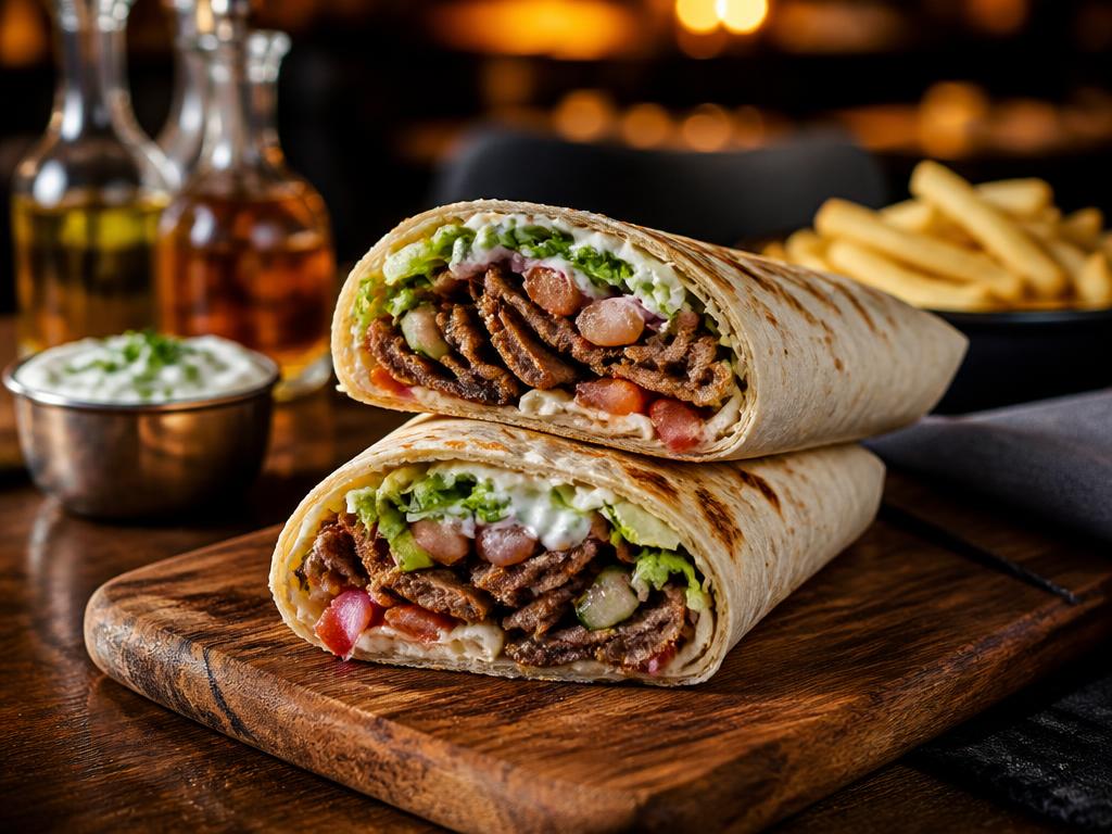 Kebabrulla – Kebab, salaatti, tomaatti, kurkku, sipuli, kastike.