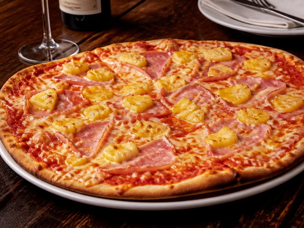 Tropicana – Tomaattikastike, mozzarella, kinkku, ananas.